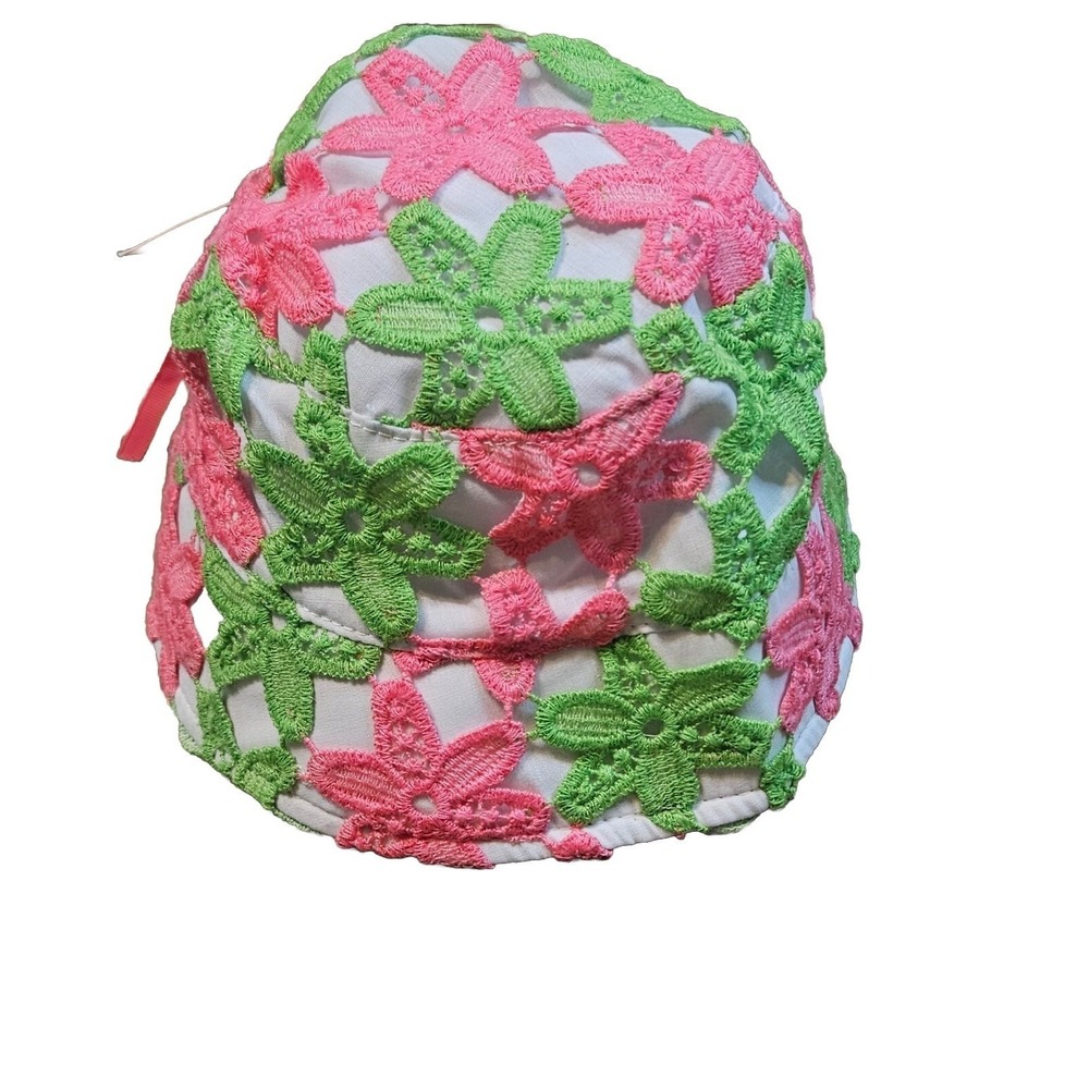 💜🩷Mud PiePink/green Floral Embroidery Baby Girl Infant Hat One Size 💜🩷